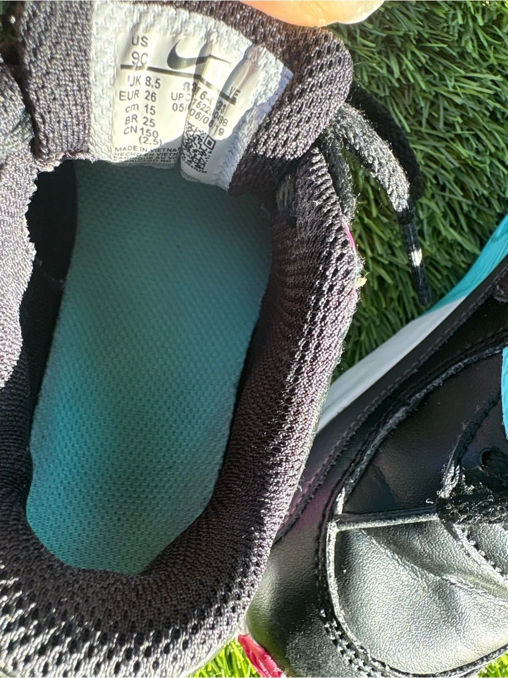Nike Kids Black Sneakers with Teal & Pink Accents